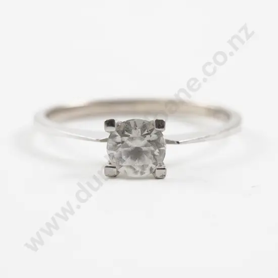 14ct White Gold Single Stone Synthetic White Spinel Ring
