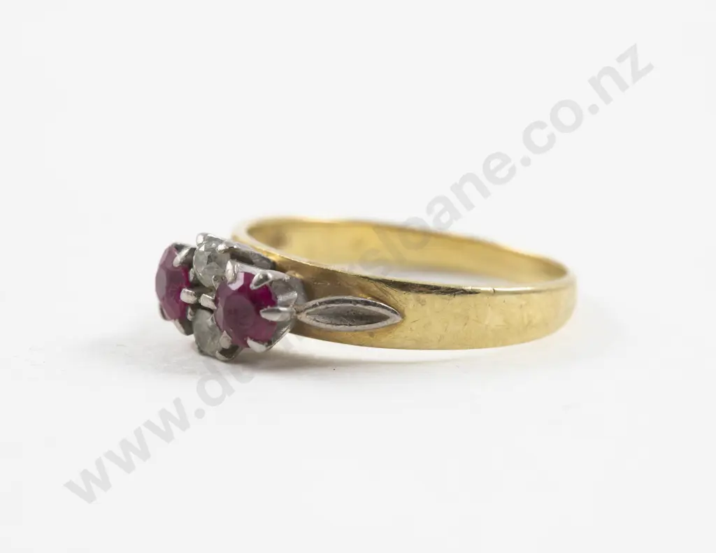 18ct Four Stone Diamond and Ruby Ring Image 1++
