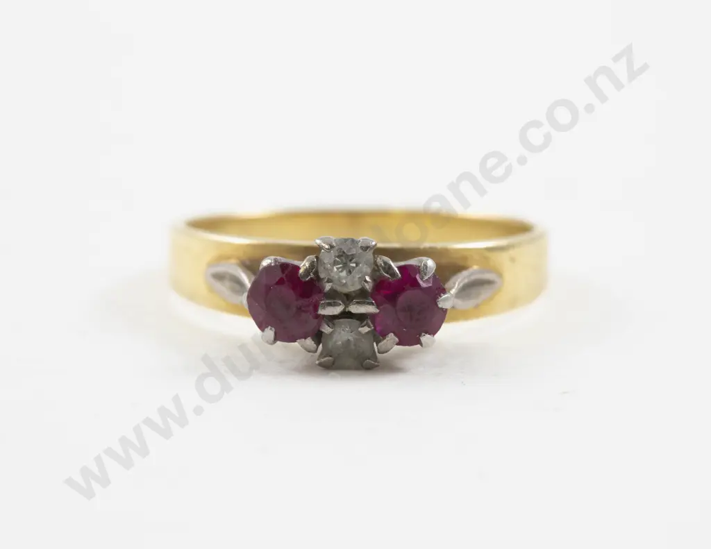 18ct Four Stone Diamond and Ruby Ring Image 1++