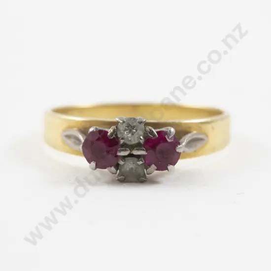 18ct Four Stone Diamond and Ruby Ring