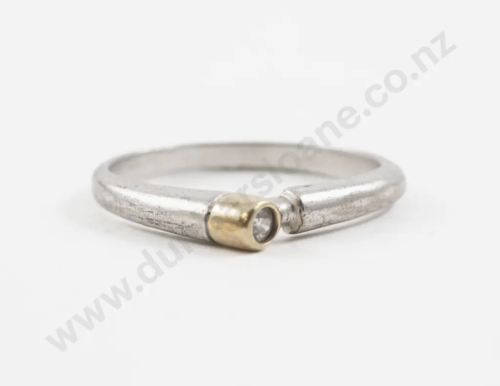 9ct and S/S Single Stone Cubic Zirconia Band Ring Image 1++