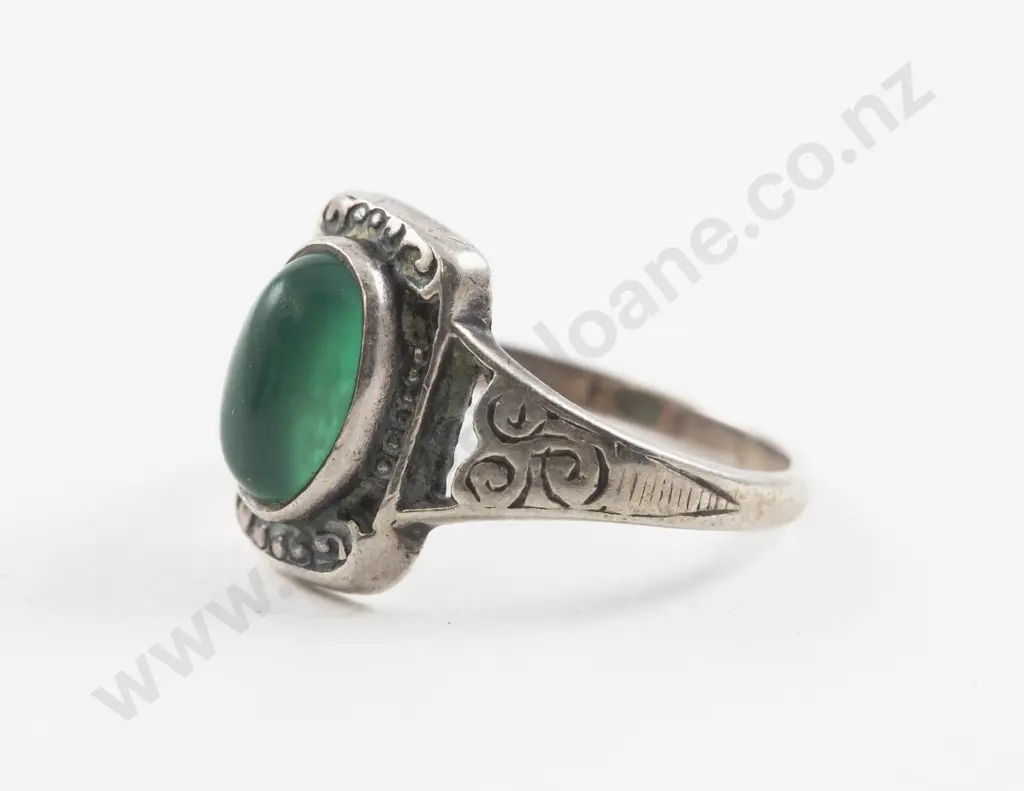 S/S Single Green Stone Fancy Dress Ring Image 1++