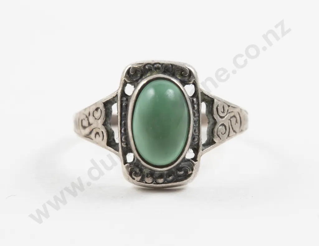 S/S Single Green Stone Fancy Dress Ring Image 1++