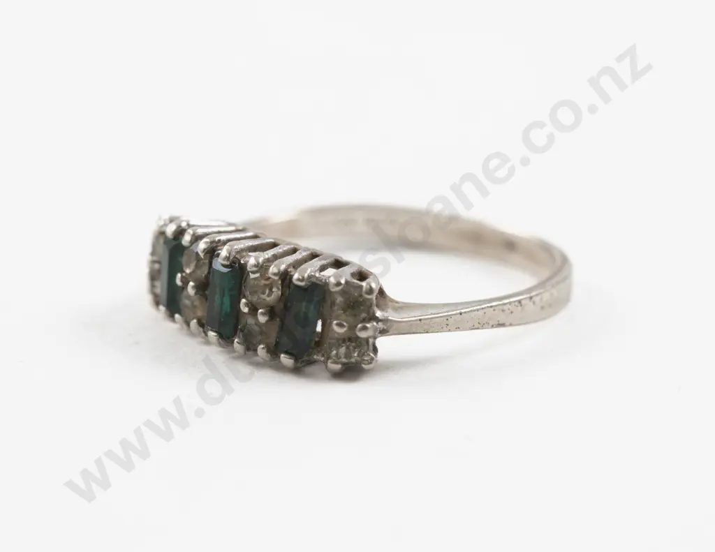 S/S Eleven Stone Clear and Green Crystal Ring Image 1++