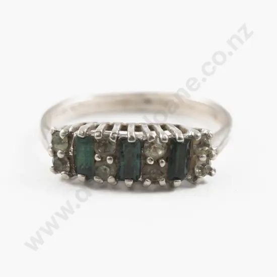 S/S Eleven Stone Clear and Green Crystal Ring