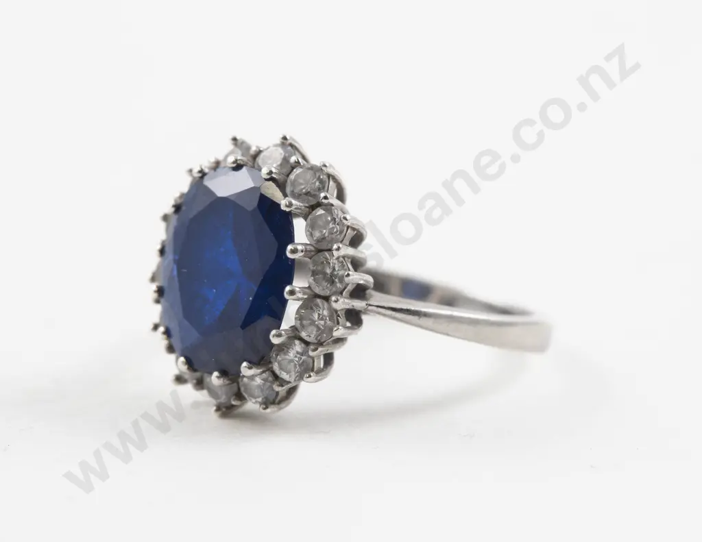 S/S 15Stone Sapphire and Diamond Paste Cluster Ring Image 1++