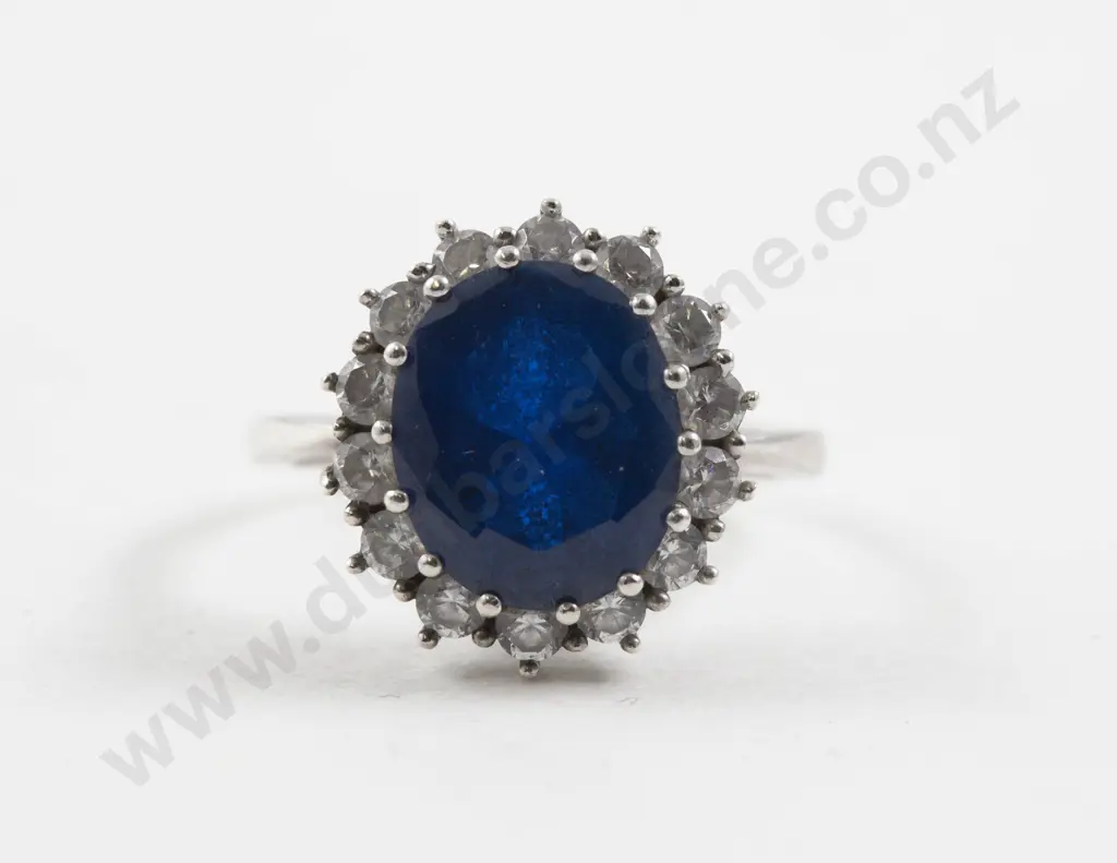 S/S 15Stone Sapphire and Diamond Paste Cluster Ring Image 1++