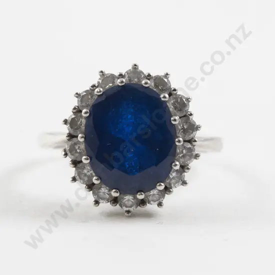 S/S 15Stone Sapphire and Diamond Paste Cluster Ring