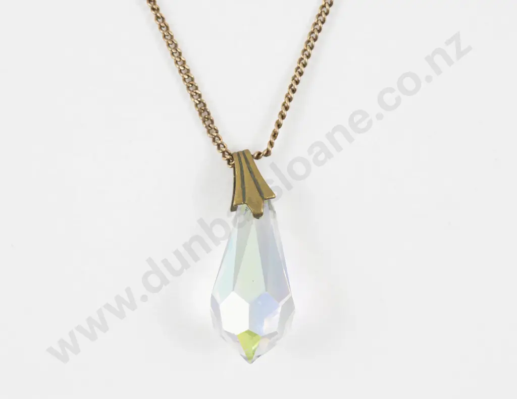9ct Fancy Link Check Chain with Single Crystal Pendant Image 1++