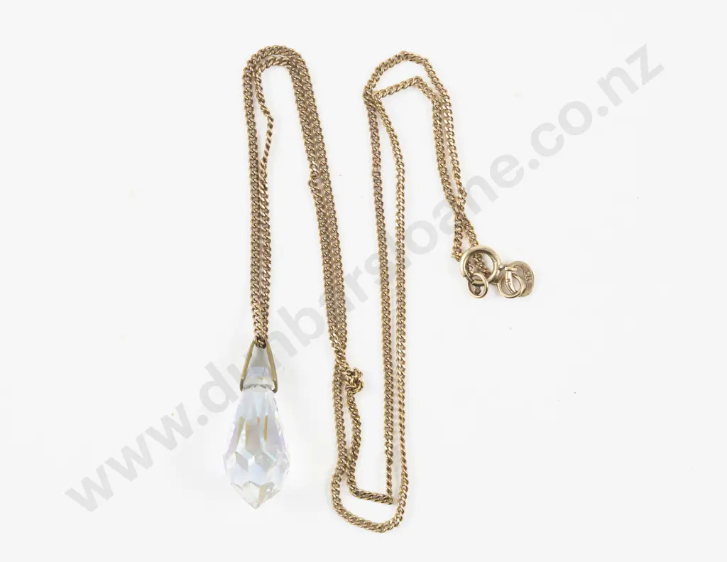 9ct Fancy Link Check Chain with Single Crystal Pendant Image 1++