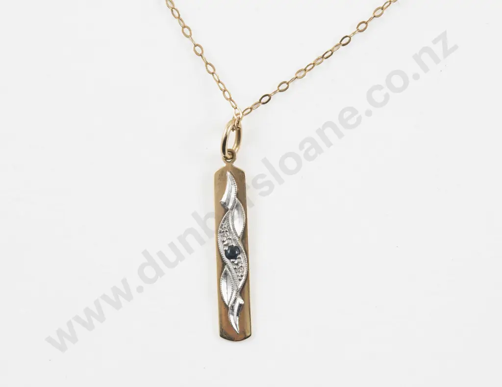 9ct Single Sapphire Pendant on 10ct Gold Neck Chain Image 1++