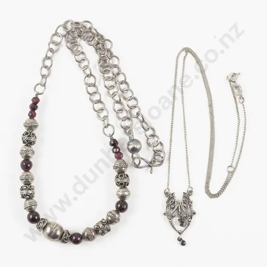 Art Nouveau Style S/S Two Stone Amethyst Pendant on Neck Chain