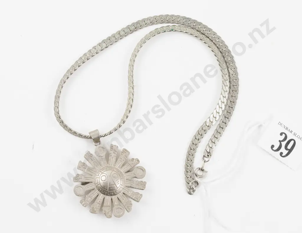 Bolivian .900 Silver Sundial Pendant/Brooch On Neck Chain Image 1++