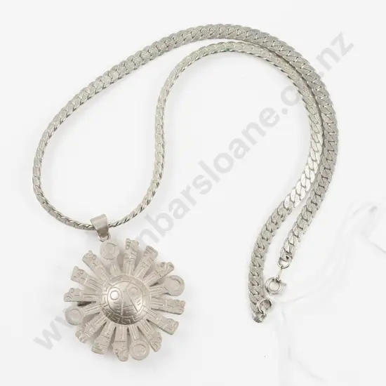 Bolivian .900 Silver Sundial Pendant/Brooch On Neck Chain