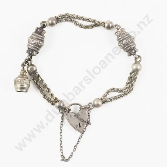 S/S Fancy Link Bracelet with Heart Padlock Clasp