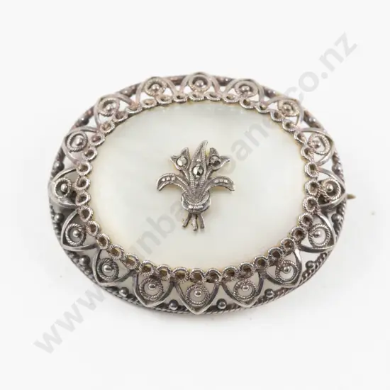 Vintage S/S Marcasite and MOP Brooch