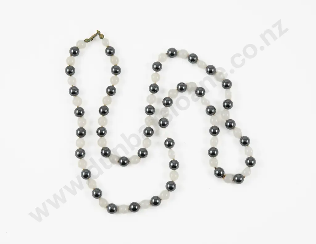 Single Strand Clear Quartz and Hematite Bead Necklace Image 1++