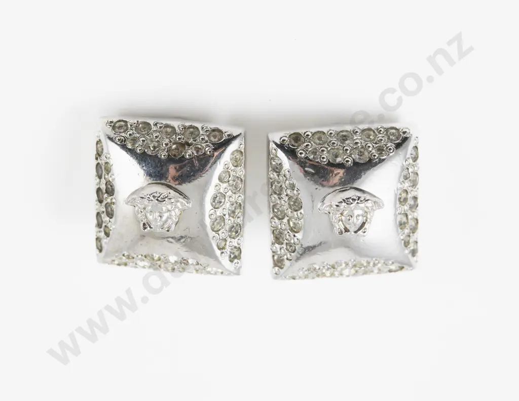 Gianni Versace Medusa Logo and Rhinestone Clip On Earrings Image 1++