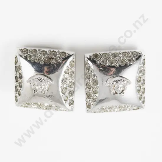 Gianni Versace Medusa Logo and Rhinestone Clip On Earrings