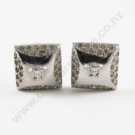 Gianni Versace Medusa Logo and Rhinestone Clip On Earrings