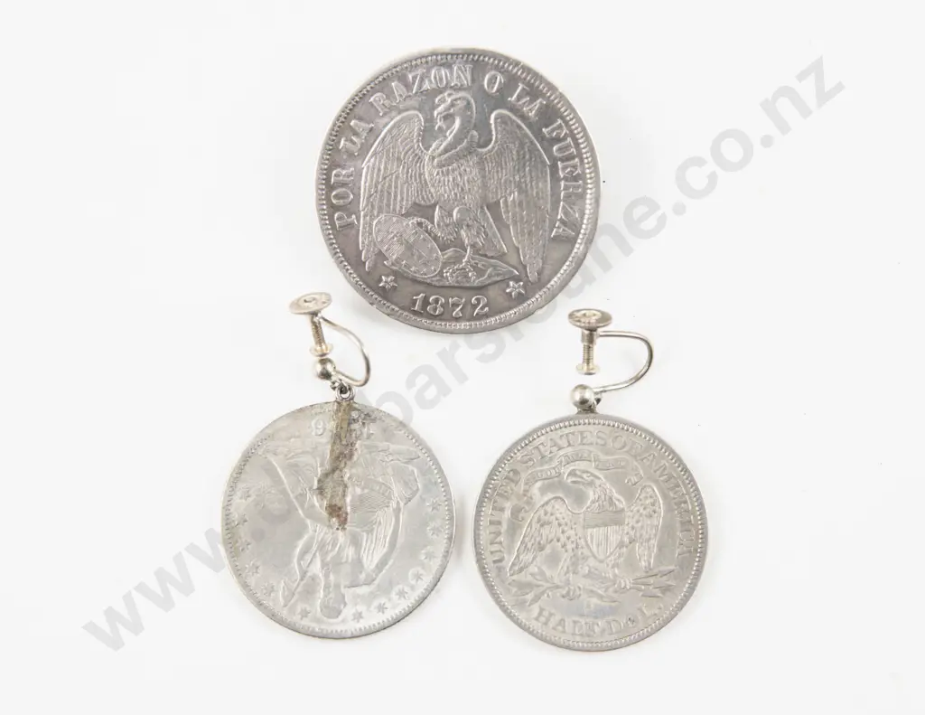 Pair S/S United States of America Half Dollar Earrings and Brooch Image 1++
