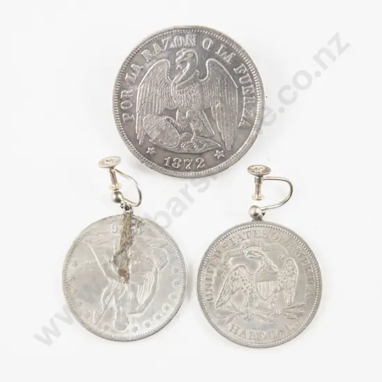 Pair S/S United States of America Half Dollar Earrings and Brooch