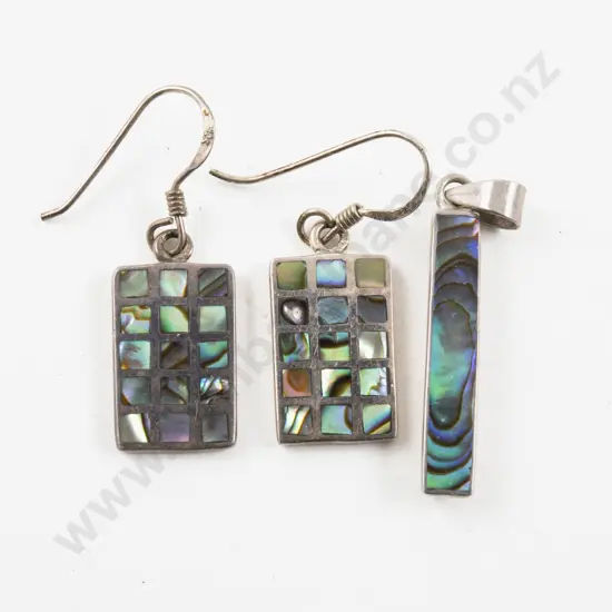 Pair S/S Paua Pendant Drop Earrings and Pendant