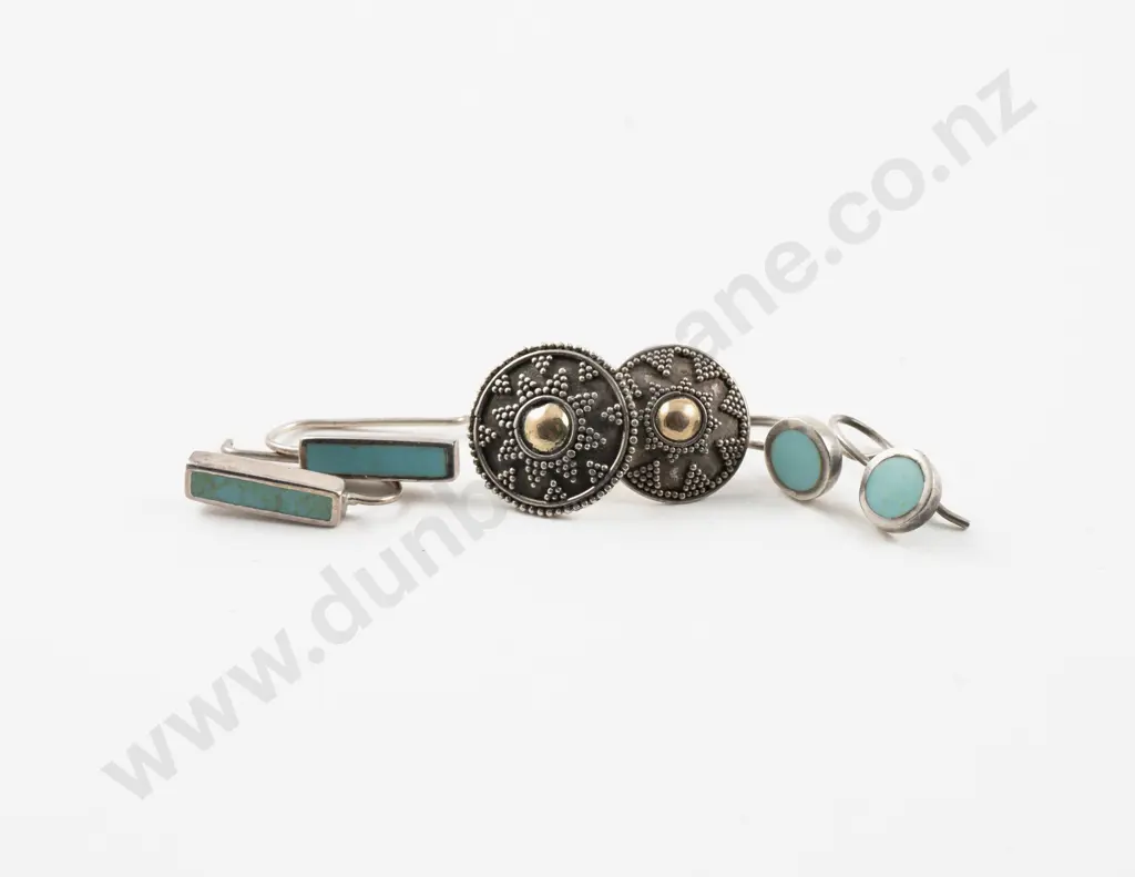 Two Pairs of S/S Turquoise Pendant Drop Earrings and One Other Image 1++