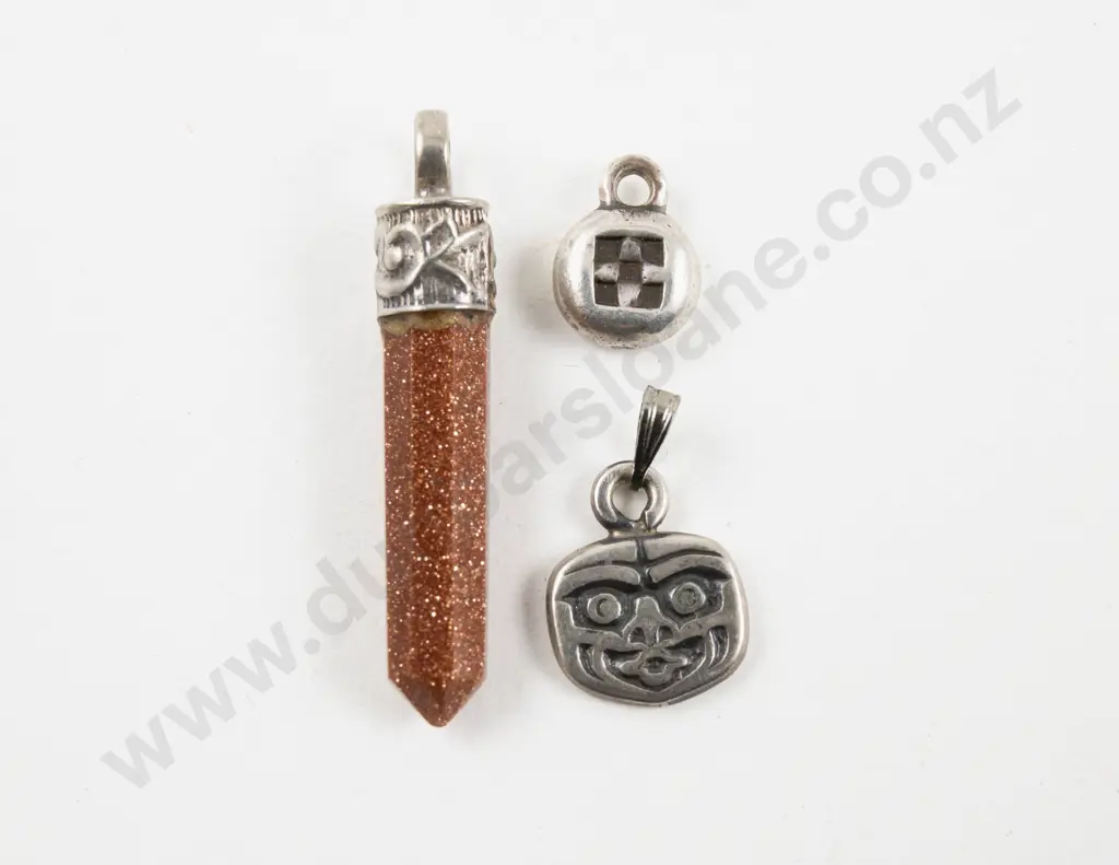 S/S Mounted Goldstone Crystal Pendant and Two Others Image 1++
