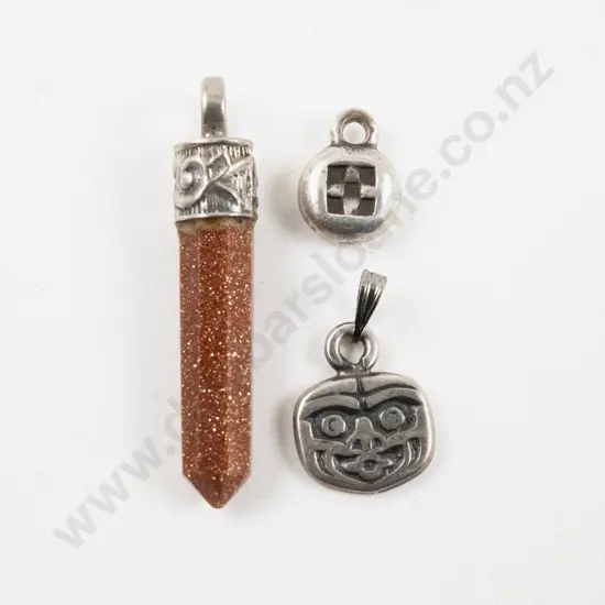 S/S Mounted Goldstone Crystal Pendant and Two Others