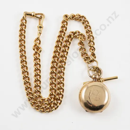 Dennison Gold Plated Sovereign Holder on Fancy Link Fob Chain