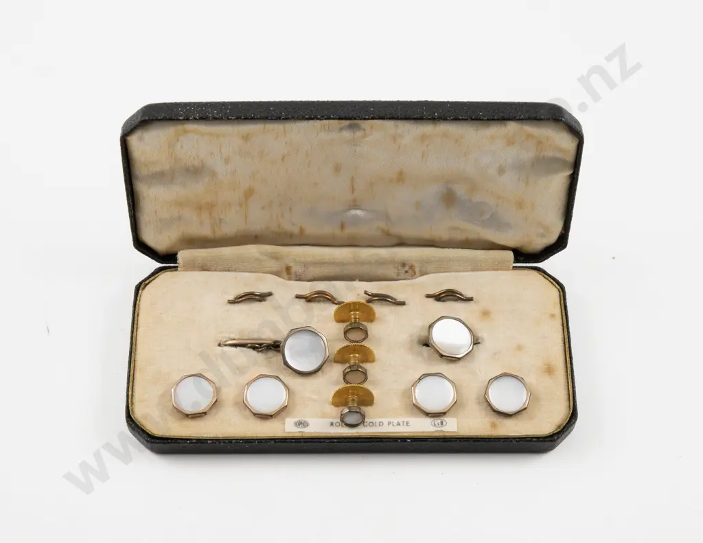 Boxed Gold Plated MOP Cufflinks and Studs Image 1++
