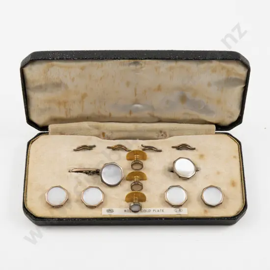 Boxed Gold Plated MOP Cufflinks and Studs