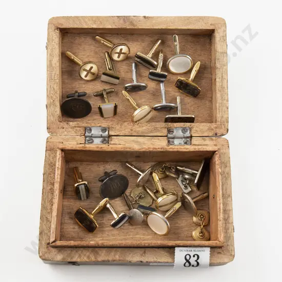 Collection of Assorted Cuff Links in Wooden Box