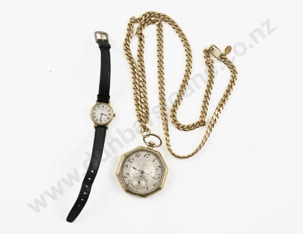 Gold Plated Open Face Pocket Watch on Oroton Neck Chain Image 1++