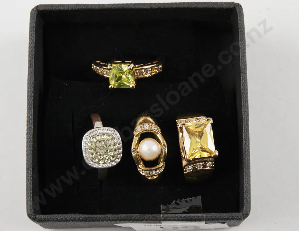 Four Costume Jewellery Gem Set Dress Rings Image 1++