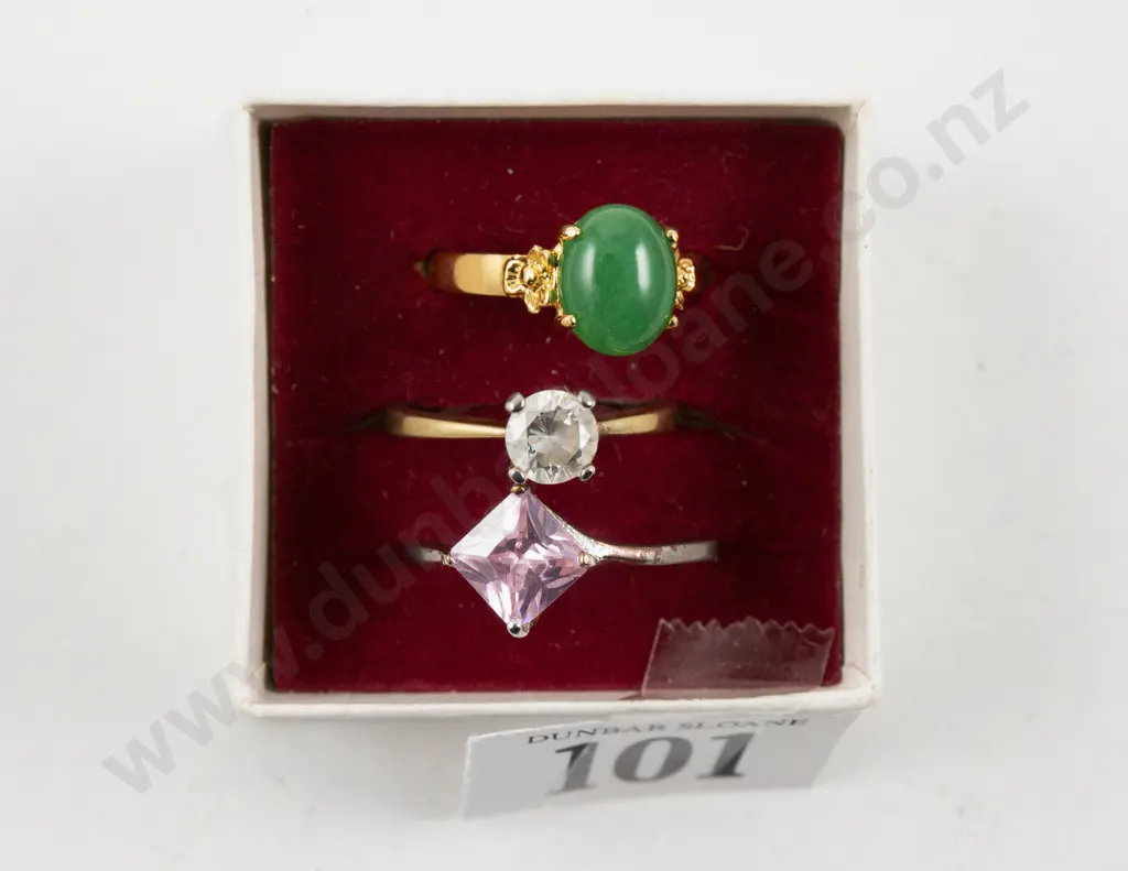 .925 Silver Gilt Single Clear Crystal Ring with Two Others Image 1++