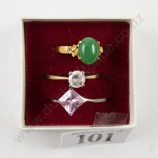 .925 Silver Gilt Single Clear Crystal Ring with Two Others