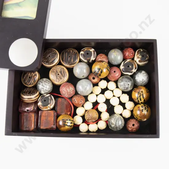 Collection of Vintage Kukui Nut and Ojime Beads with Various in Jewellery Box
