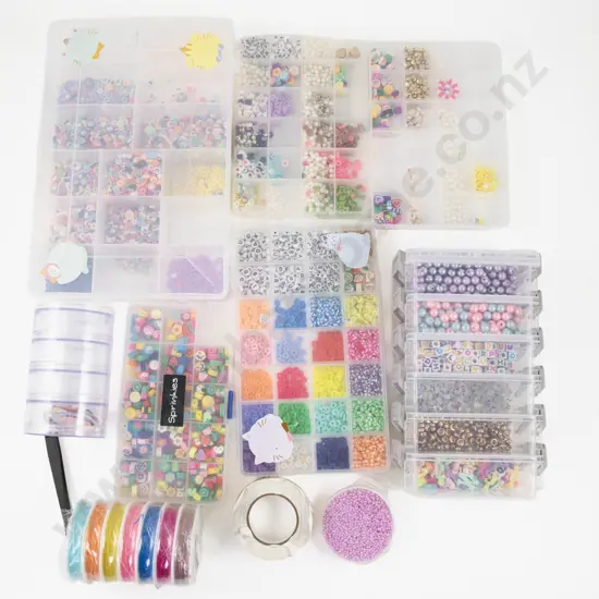 Collection of Assorted Loose Beads and Threads