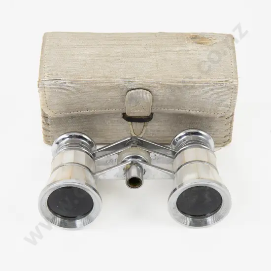 Cased MOP and Chrome Plated Opera Glasses with One Bottle Opener