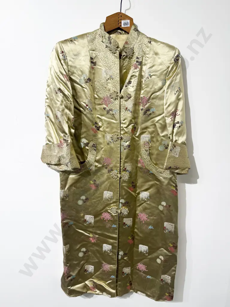 Gold Silk Vintage Chinese Brocade Robe House Coat Image 1++