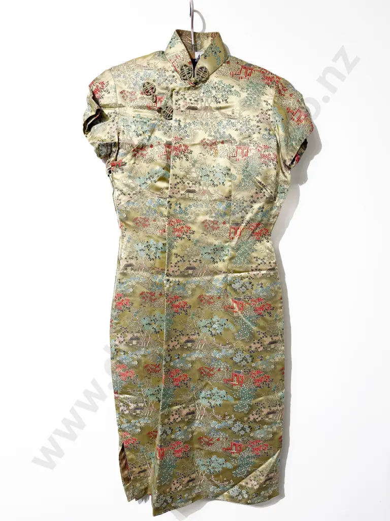 Gold Silk Vintage Chinese Brocade Day Dress and Jacket Image 1++