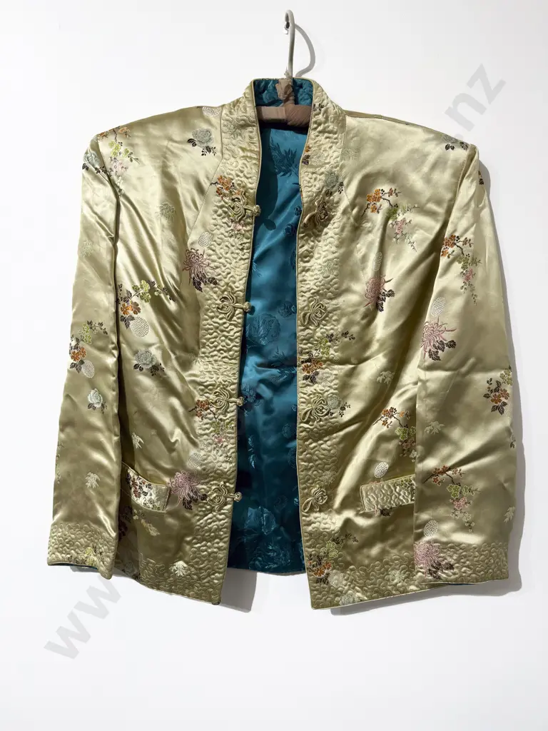 Gold Silk Vintage Chinese Brocade Day Dress and Jacket Image 1++