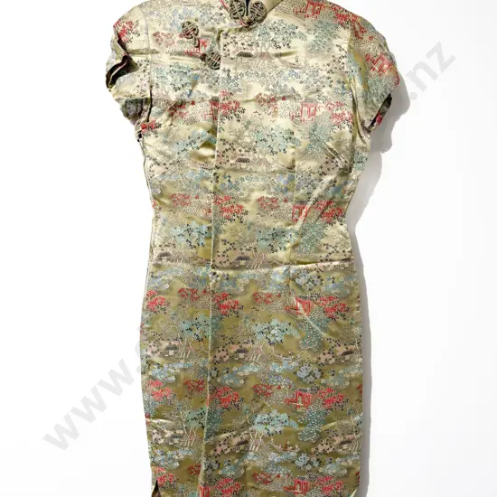 Gold Silk Vintage Chinese Brocade Day Dress and Jacket