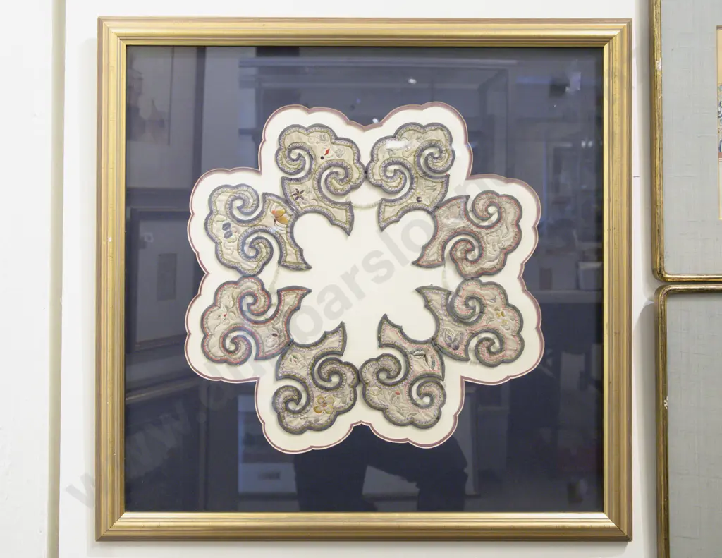 Contemporary Framed Qing Dynasty Chinese Silk Embroidered and Jade Beaded Collar Image 1++