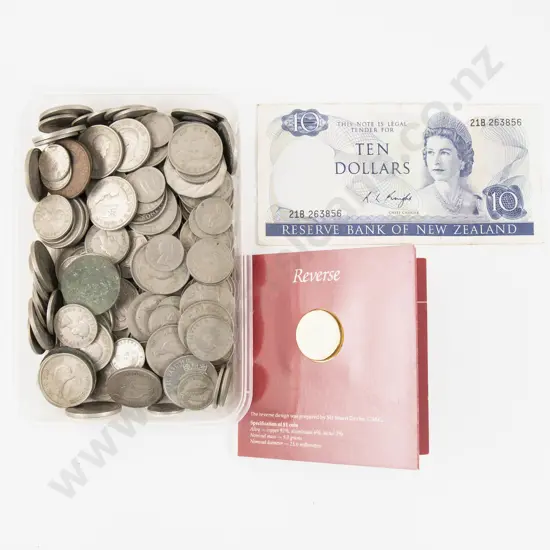 Qty Mainly NZ C1960 Coinage with $10 Note and 1984 AU Unc $1