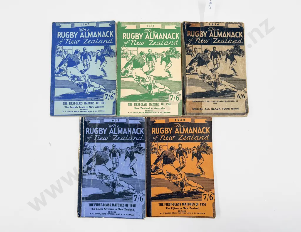 Five Volumes of The Rugby Almanack of New Zealand Image 1++