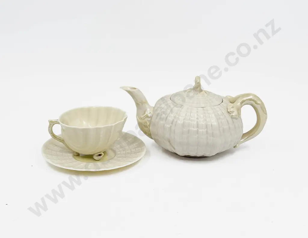Belleek Tea Pot with Cup and Saucer Image 1++