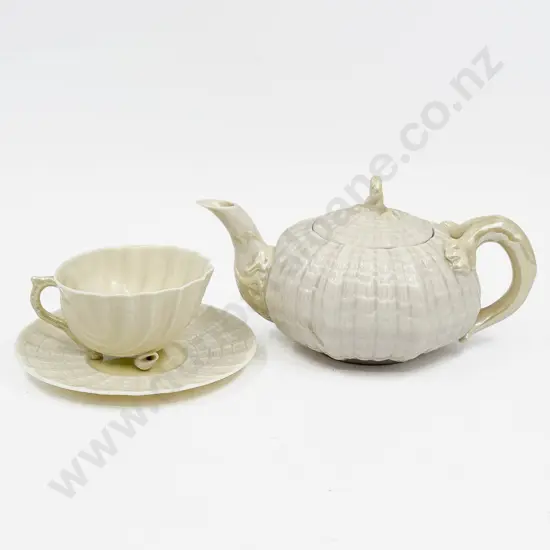 Belleek Tea Pot with Cup and Saucer